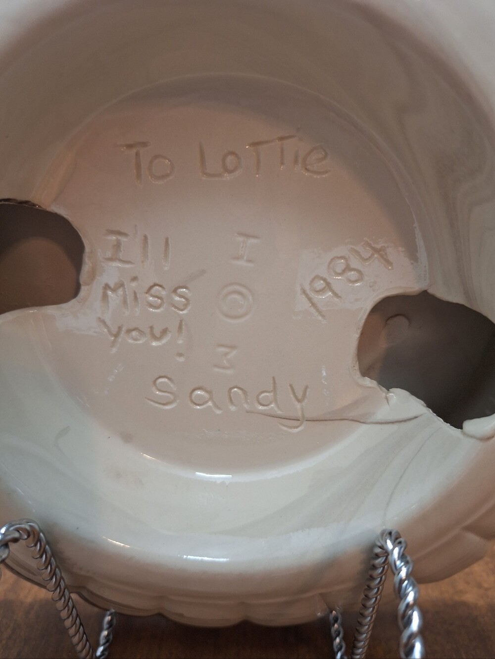 Vtg 80s Ceramic Cream & Brown Marble Swirl Scalloped Edge 10.5 In Ashtray Signed - Picture 13 of 16
